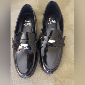 New Christian Louboutin Black Patent Leather Penny Loafers